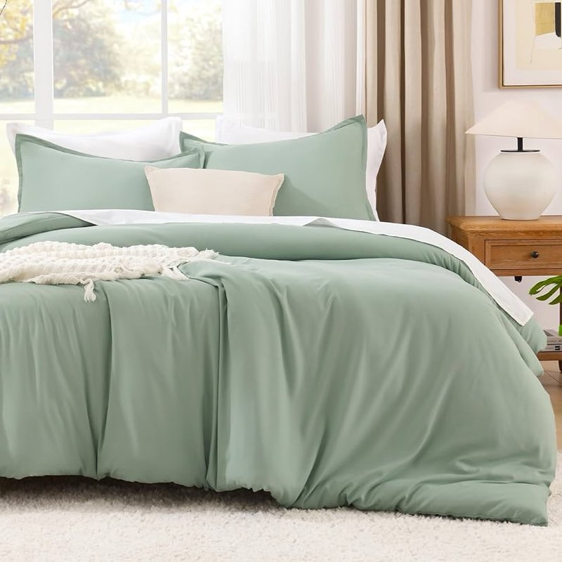 Litanika Oversized King Comforter Set 120x98, 3 Pieces Sage Green Lightweight Solid Bedding Set, All