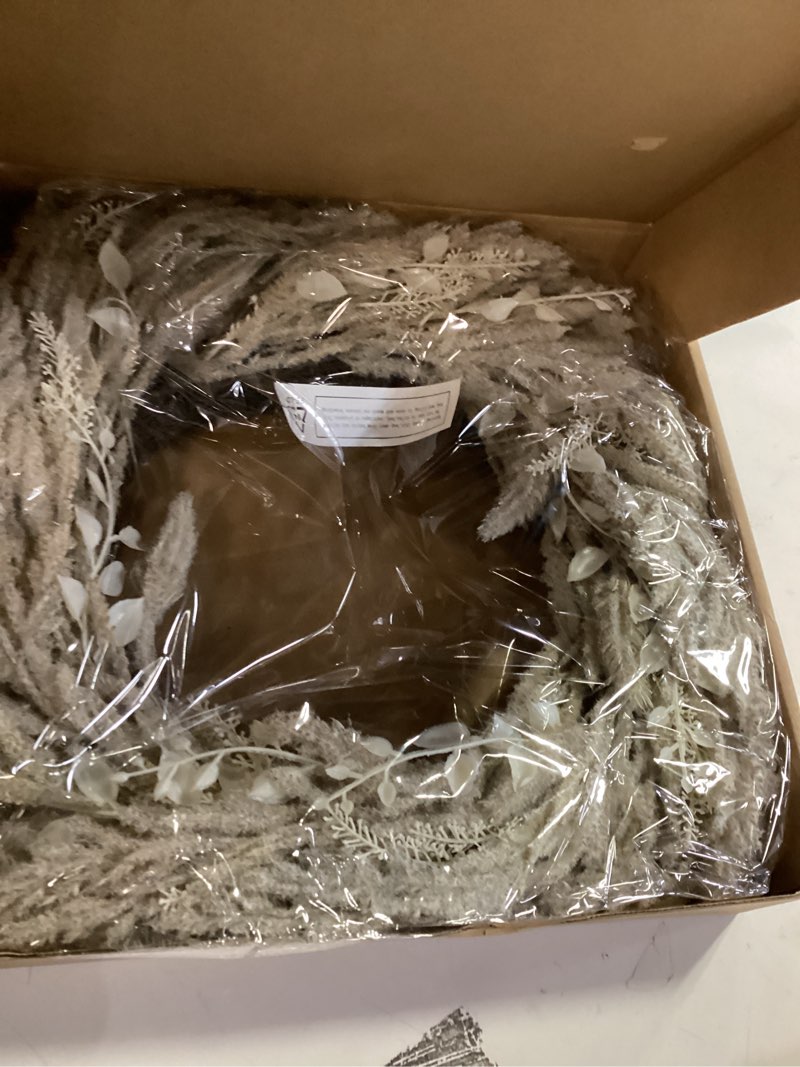 Condition photo showing New/Like New for DN DECONATION Fall Wreath for Front Door, 24 Inch Beige & White Pampas Grass Door Wreath Hanging Decoration, Boho Farmhouse Wall Decor for Fall Autumn Harvest Thanksgiving Outdoor Porch Decor