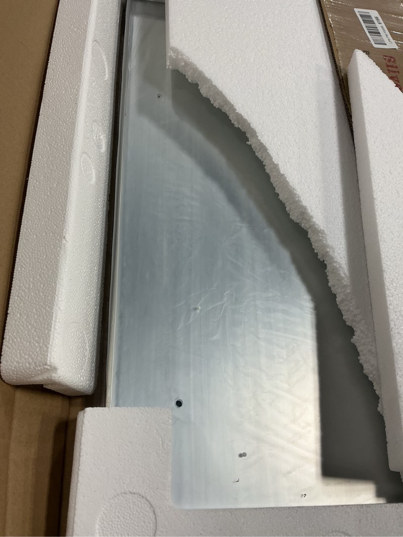 Condition photo showing New/Like New for LOAAO 20X30 Inch Brushed Nickel Bathroom Mirror, Rounded Rectangle Silver Metal Frame Mirror, Brushed Nickel, Anti-Rust, Shatter Proof, Hangs Horizontally or Vertically Brushed Nickel 20"L x 30"W