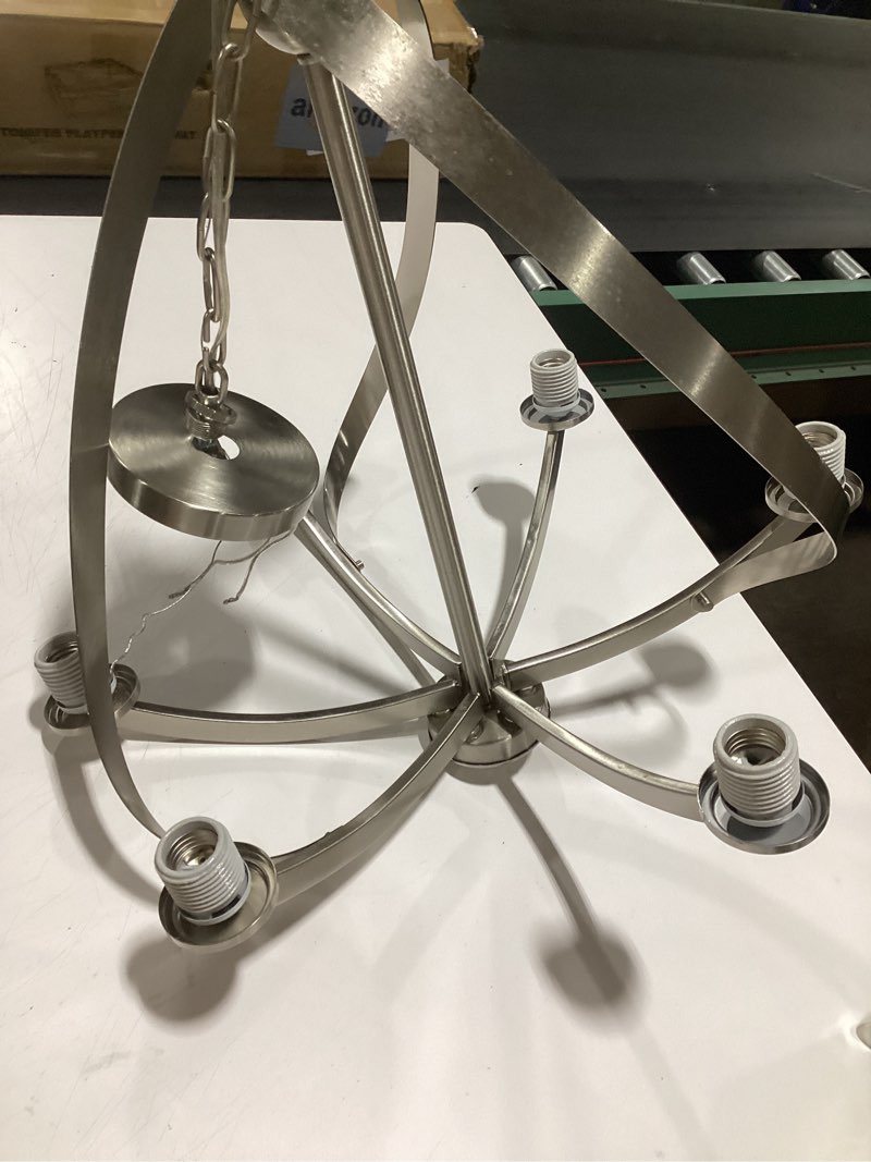 Condition photo showing As Is for Kichler Layla 6 -Light Brushed Nickel Frosted glass Mixed material Chandelier