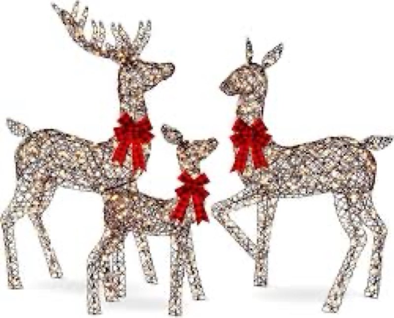 58 Inch 3D Woven Large Lighted Christmas Deer Decorations 3-Piece Outdoor Holiday Decorations Reinde