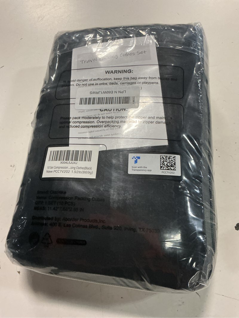 Condition photo showing New/Like New for olarhike 10 set compression packing cubes for travel essentials,compressible expandable space saver bags for organizing clothes,luggage suitcase garment bags with over 1000 pcs mesh holes(black) black 10 set