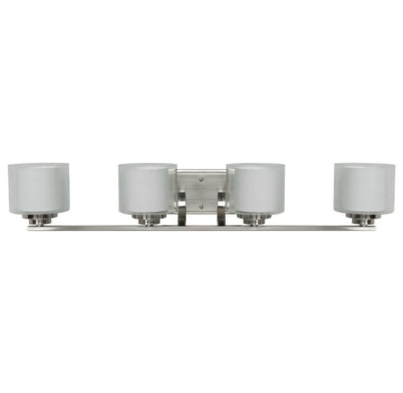 Luminance Sunset Lighting F17014-80 Abbot Four Light Vanity - Frosted Opal Glass, Dimmable - With Bright Satin Nickel Finish