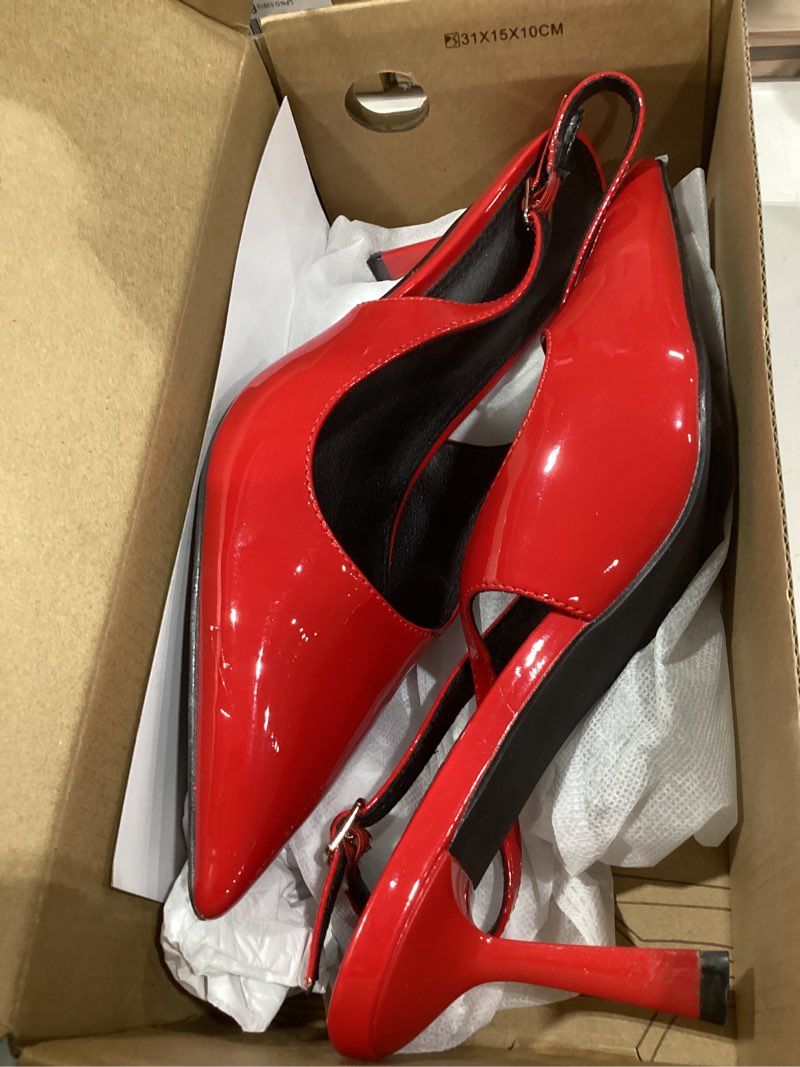 Condition photo showing Good Condition for slingback heels for women closed pointed toe kitten stiletto heels with buckle comfortable womens pumps casual dress shoes 8.5 red