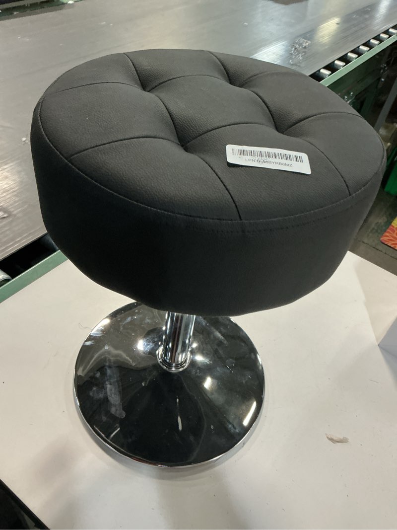 Condition photo showing As Is for IBUYKE Height Adjustable 360°Swivel Vanity Stool, Tufted Round Vanity Chair for Makeup Room, Faux Leather Vanity Stool for Bathroom, Living Room, Modern Ottoman, Black WBD025B