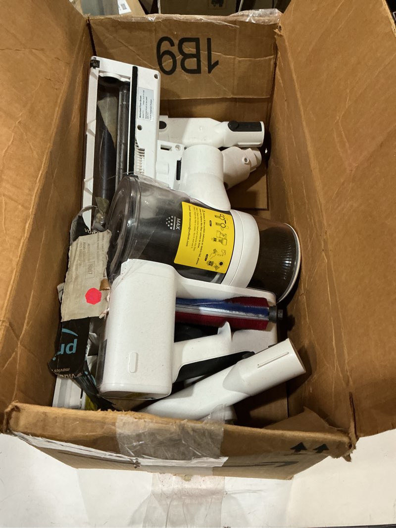 Condition photo showing As Is for comvtu cordless vacuums, 80,000prm powerful motor vacuum cleaner and 2200mah rechargeable battery up to 35 mins worktime, 2 adjustable modes, detachable parts, wireless stick vacuum (cloud white)