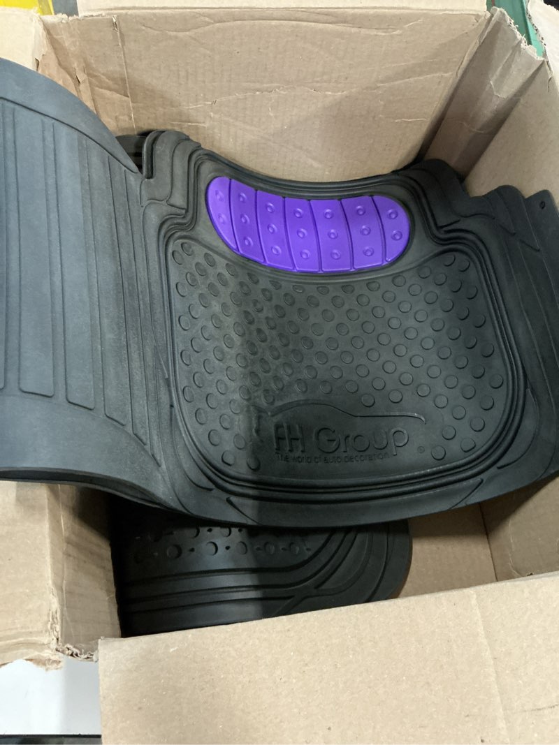 Condition photo showing As Is for FH Group Car Floor Mats - Heavy-Duty Rubber Floor Mats for Cars, Universal Fit Full Set, Trimmable Automotive Floor Mats, ClimaProof Floor Mats For Most Sedan, SUV, Truck Floor Mats Purple