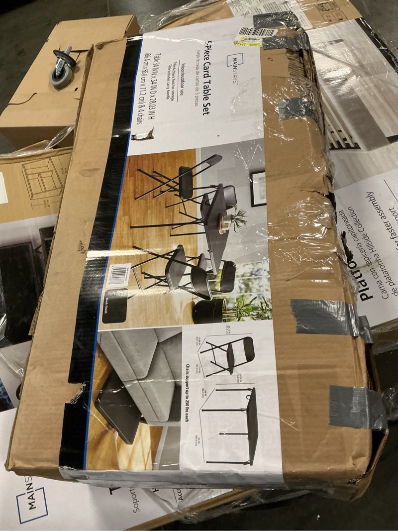 Condition photo showing Good Condition for mainstays 5 piece resin card folding table and four folding chairs set, black