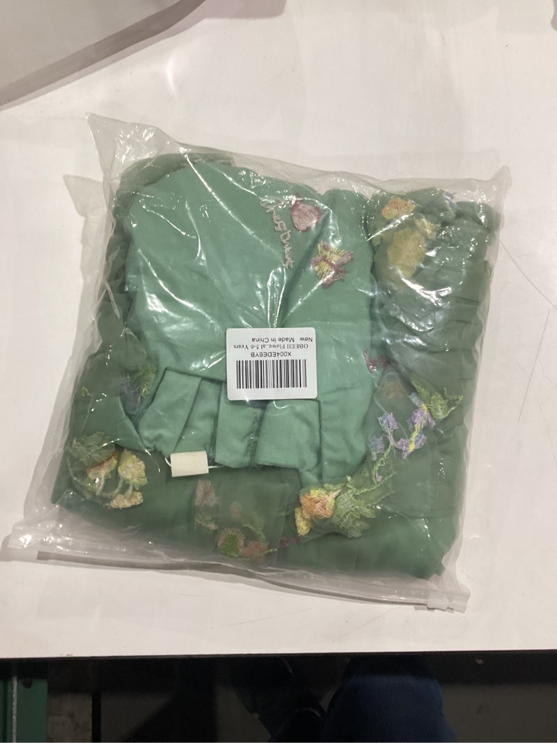 Condition photo showing New/Like New for OBEEII Birthday Dress for Girls Toddler Sequin Dots Tulle Princess Party Dress Pageant Photoshoot Dress 5-6 Years Green-floral