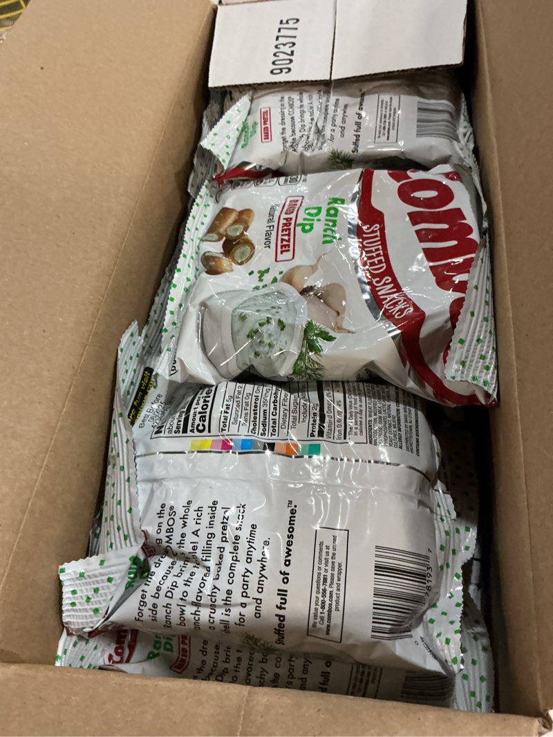 Condition photo showing New/Like New for combos cheese snacks - ranch dip and crackers snack packs, baked cracker snack, 6.3-ounce bulk bag (pack of 12)bb 06/2025)