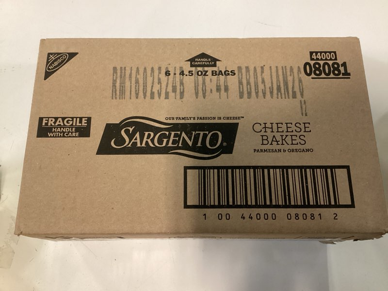 Condition photo showing New/Like New for Sargento® Cheese Bakes Parmesan and Oregano Crackers, Cheese Crackers, Lunch Snacks, Bulk Snacks, 6-4.5 oz Bags