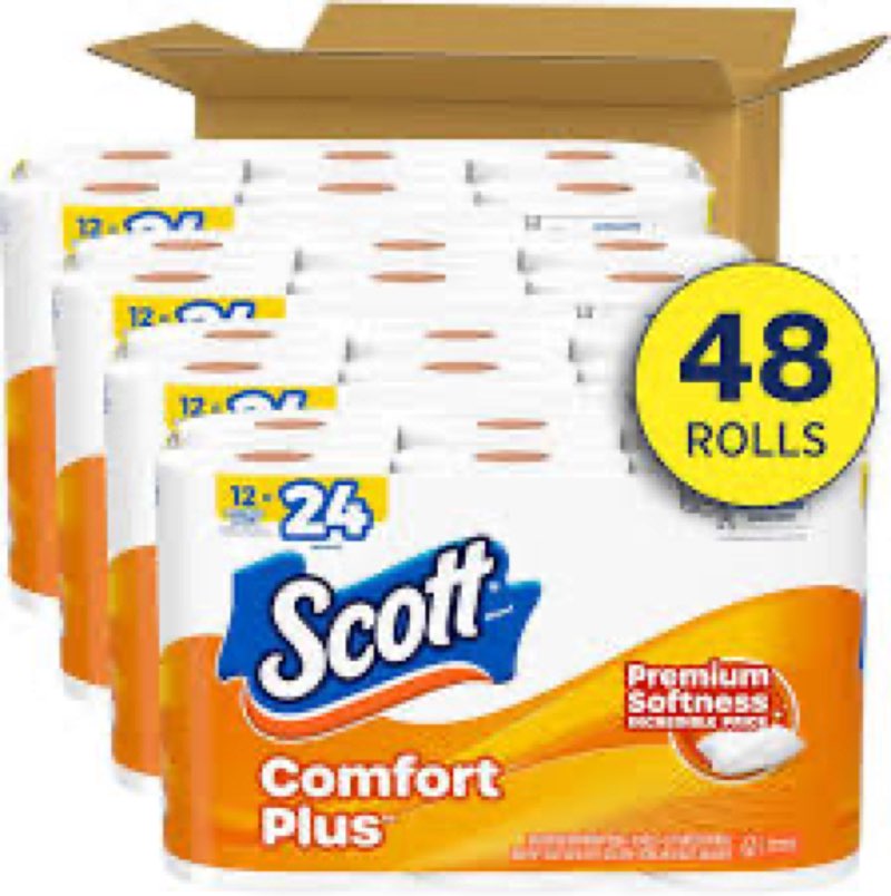 Scott ComfortPlus Toilet Paper, 48 Double Rolls, 231 Sheets per Roll, Septic-Safe, 1-Ply Toilet Tiss