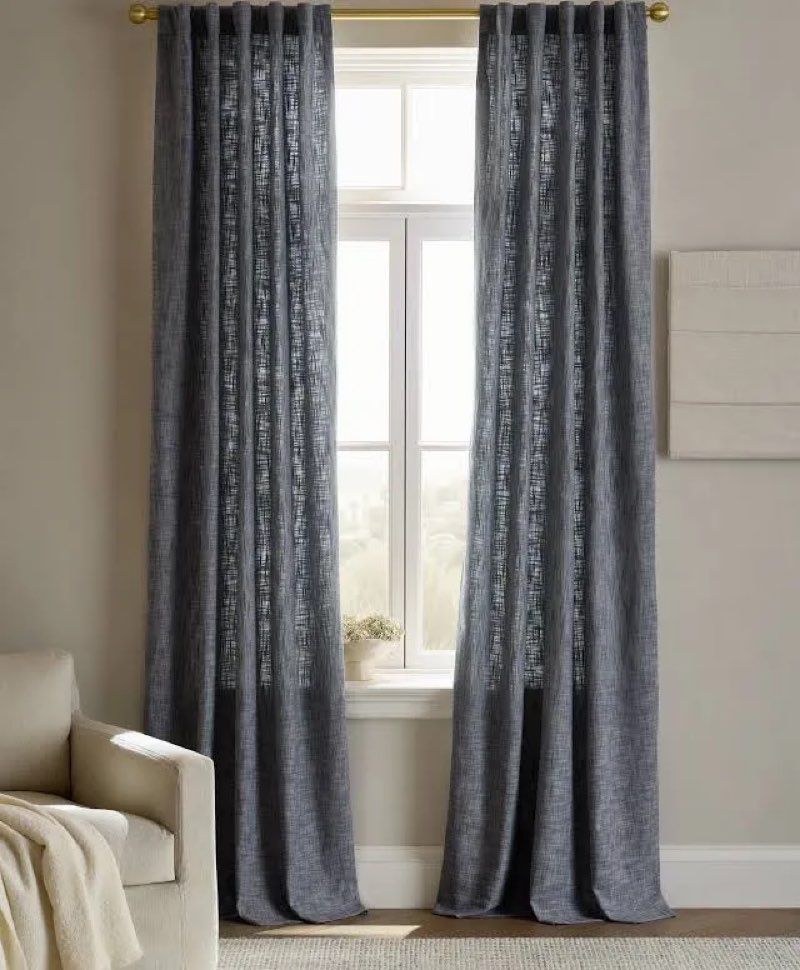 textured cotton curtain, blue, 48x84