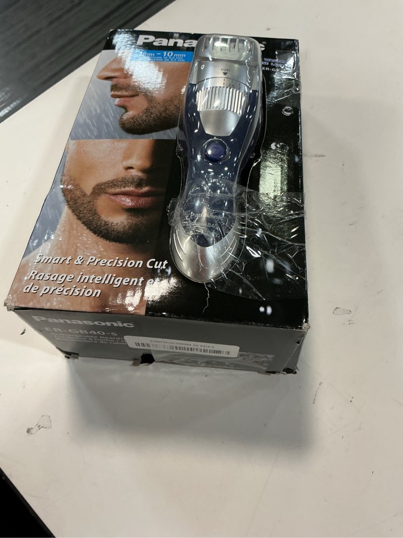 Condition photo showing New/Like New for panasonic cordless men's beard trimmer with precision dial, adjustable 19 length setting, rechargeable battery, washable - er-gb40-s (blue)