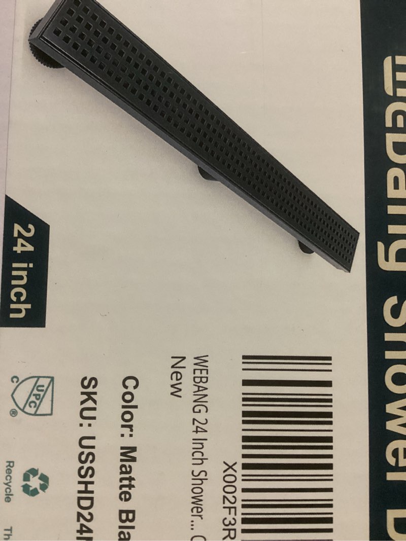 Condition photo showing Good Condition for webang 24 inch linear shower drain rectangular floor drain with accessories square hole pattern cover grate removable sus304 stainless steel cupc certified matte black matte black 24 inch