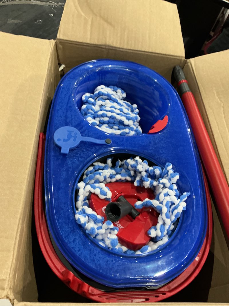Condition photo showing As Is for o-cedar rinseclean spin mop & bucket system + 2 extra mop heads | clean with water | removes 99% of bacteria