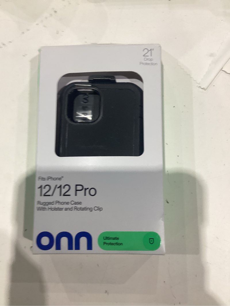 Condition photo showing As Is for onn rugged phone case with holster for iphone 12 / iphone 12 pro - black