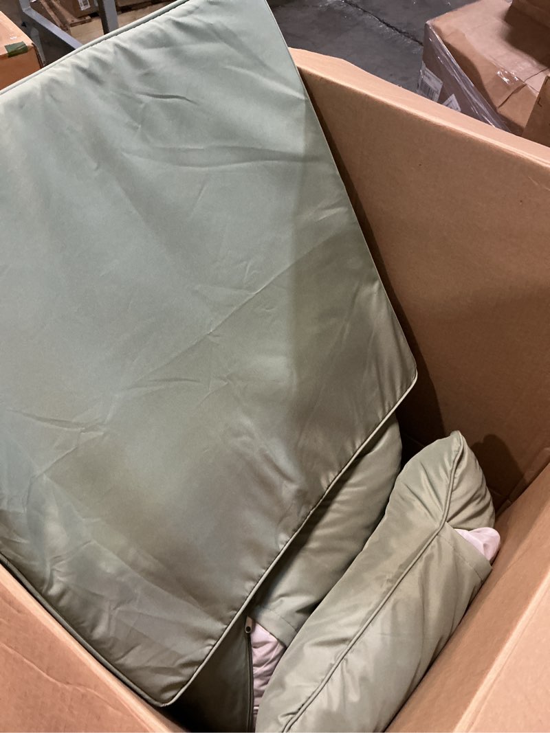 Condition photo showing Good Condition for outdoor chair cushions set of 4, waterproof back pillow and seat cushion set for patio furniture, outdoor sofa replacement cushions with removable cover, 24 x 24 inch, sage green 24*24 + 24*22 inch sage green 4