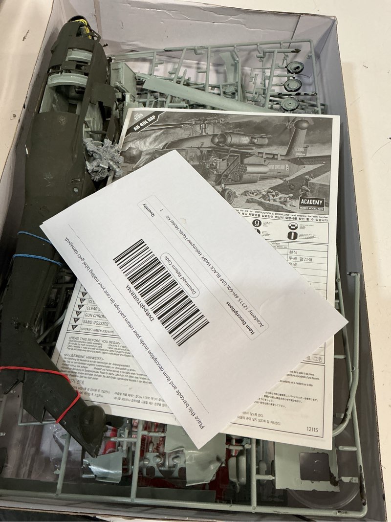 Condition photo showing As Is for academy 12115 ah-60l dap black hawk helicopter plastic model kit