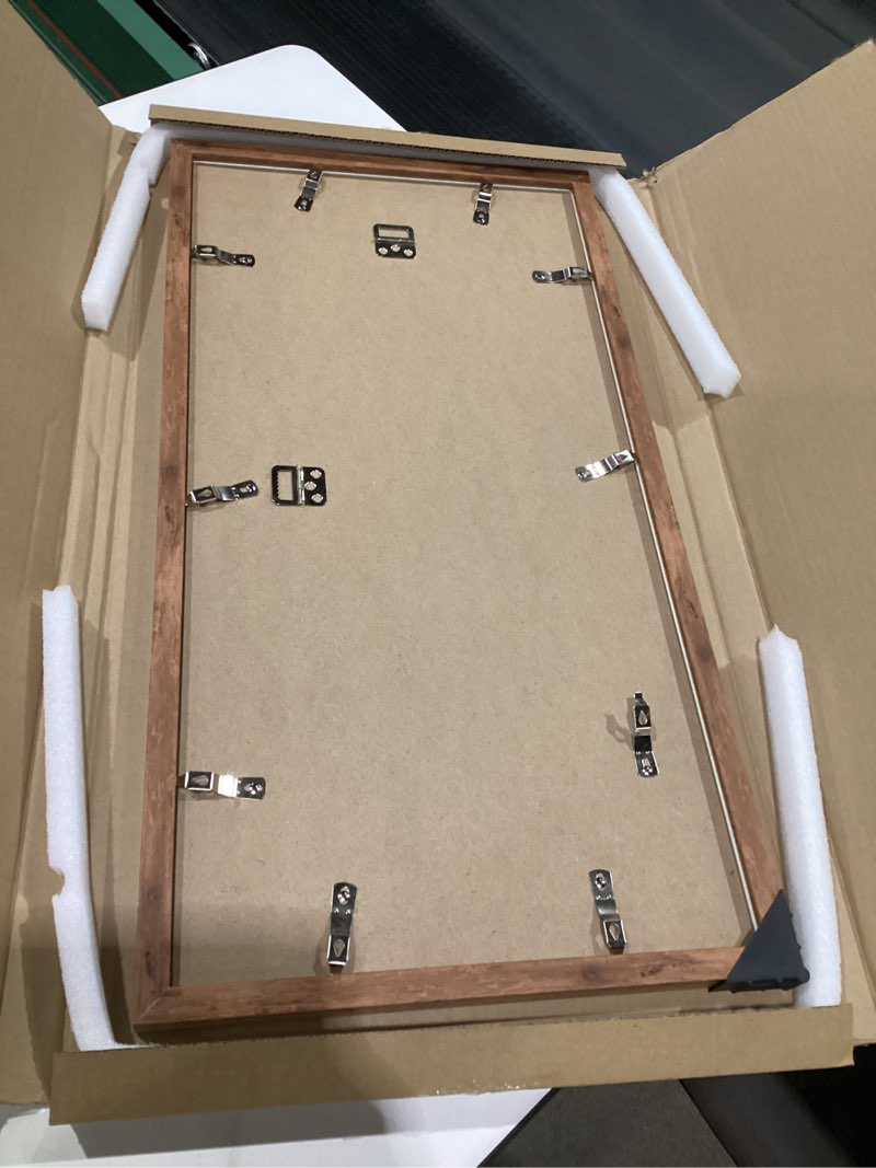 Condition photo showing As Is for HLiWEGNS Light Walnut 12x24 - Single Frame - Rustic Woodgrain 12 x 24 Poster Frame with Plexiglass for Wall Gallery Display, 12x24 Picture Frame for Puzzle, Artwork, Photo and Posters Light Walnut 12x24 in