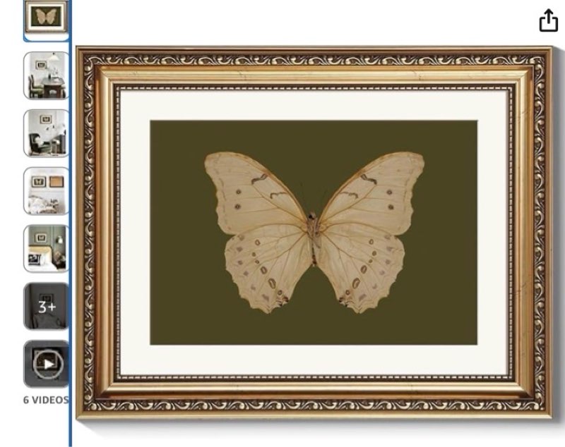 ARPEOTCY Vintage Gold Framed Wall Art, Classical White Butterfly Paintings, Dark Moody Green Canvas Prints Artwork with Frame, Victorian Wall Decor for Living Room Bathroom Bedroom 24x16 inch