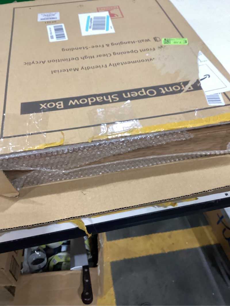 Condition photo showing As Is for GraduatePro Shadow Box Frame 16x20 Display Case with Linen Back, Real Glass Window Door with Hinge, Picture Frame Wedding Bouquet Memorabilia Medals Photos Memory Box for Keepsakes, Carbonized Brown Carbonized Black 16"x20" (40.6x50.8 cm)