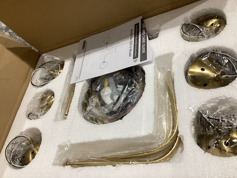 Condition photo showing New/Like New for KoKo&Yukina 6-Light Mid Century Ceiling Light Modern Semi Flush Mount Ceiling Light Fixture Globe Ceiling Light with Clear Glass Shade Brushed Brass Finish for Bedroom Hallway Dining Room Living Room 6 Lights Clear Gold 6 inch