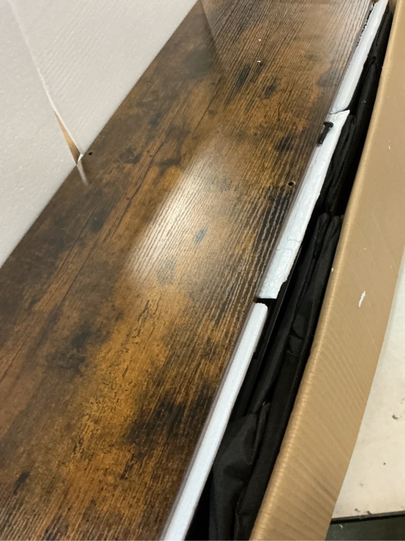 Condition photo showing As Is for Homeiju Shoe Bench, 3 Tier Entryway Bench, Shoe Storage Bench with Padded Seating & Drawers, 35.5” Metal Entryway Foyer Hallway Bench, Vintage Brown With Cusion and 2 Drawers