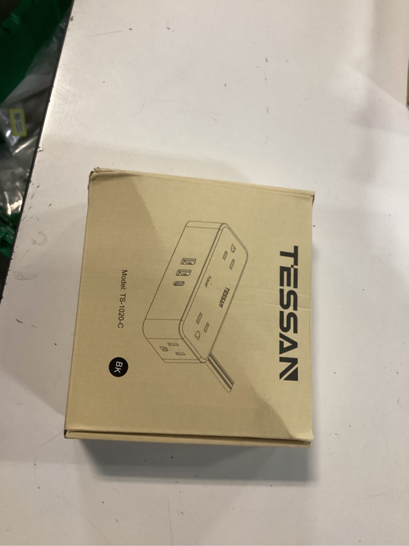 Condition photo showing New/Like New for TESSAN Black Extension Cord 5 Ft, Flat Surge Protector Power Strip with 4 Wide Spaced AC Outlets 3 USB Ports (1 USB C), Ultra Thin Flat Plug with 900J Surge Protection, Office Dorm Room Essentials 5 FT (1 USB-C, 2 USB-A) Black