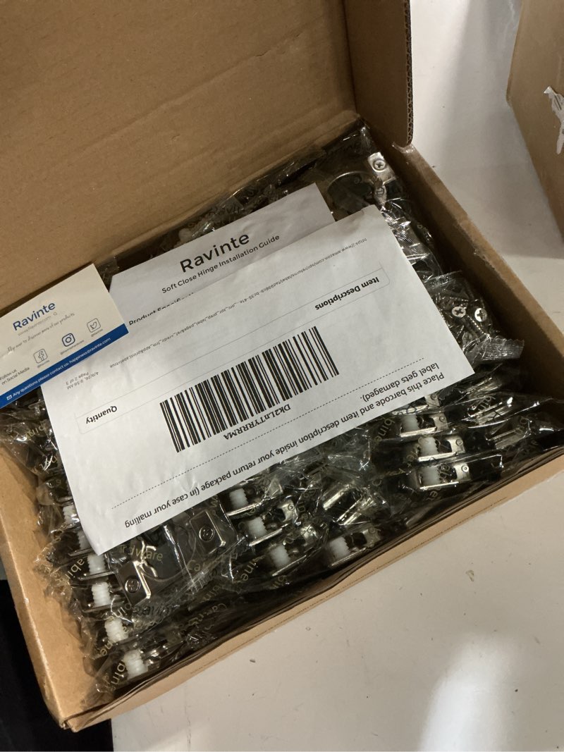 Condition photo showing New/Like New for ravinte 50 pack 25 pairs 1/2 inch overlay soft close hinges for kitchen cabinet hinges satin nickel hidden hinges stainless steel concealed hinge self closing 50 1/2 inch overlay