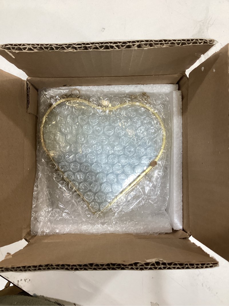 Condition photo showing As Is for 4 Pcs Heart Glass Pressed Flower Frame, Heart Hanging Floating Frames Double Pressed Dried Flower Plants Vintage Glass Gallery Wall Decor for Valentines Gift Gold 5.3 x 5.3 Inch