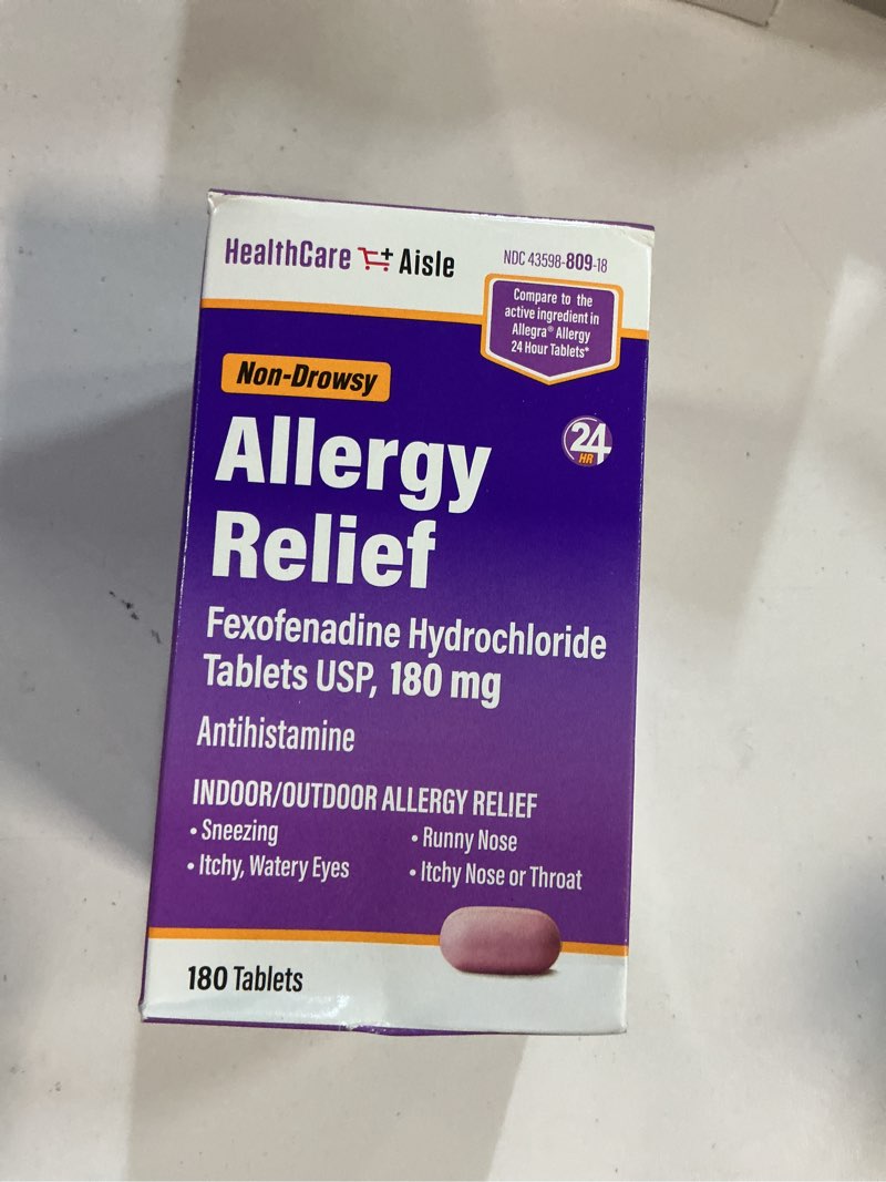 Condition photo showing New/Like New for Best by/ 2026/03)HealthCareAisle Allergy Relief - Fexofenadine Hydrochloride Tablets USP, 180 mg - 180 Tablets - Allergy Medication, Non-Drowsy 24-Hour Relief 180 Count (Pack of 1) 180mg