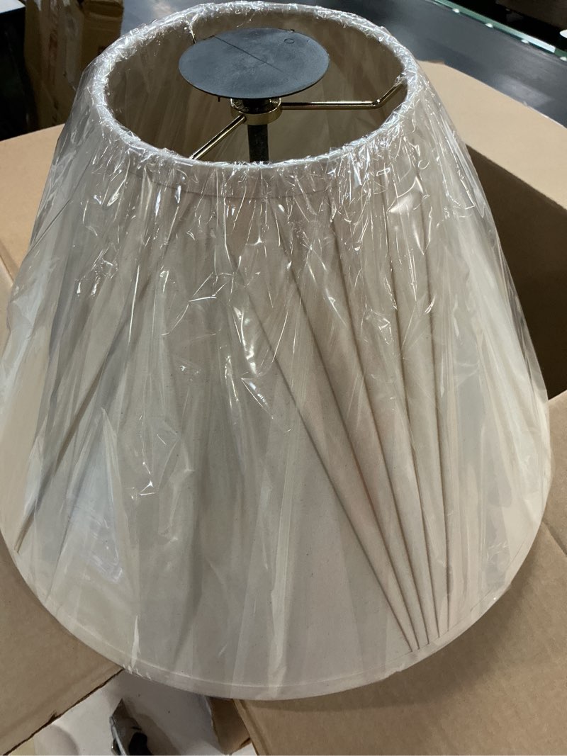Condition photo showing New/Like New for aspen creative 32100 french v-drape pleated spider construction lamp shade, ivory cotton fabric, 6"top x 17"bottom x 12"slant ivory & 17" width