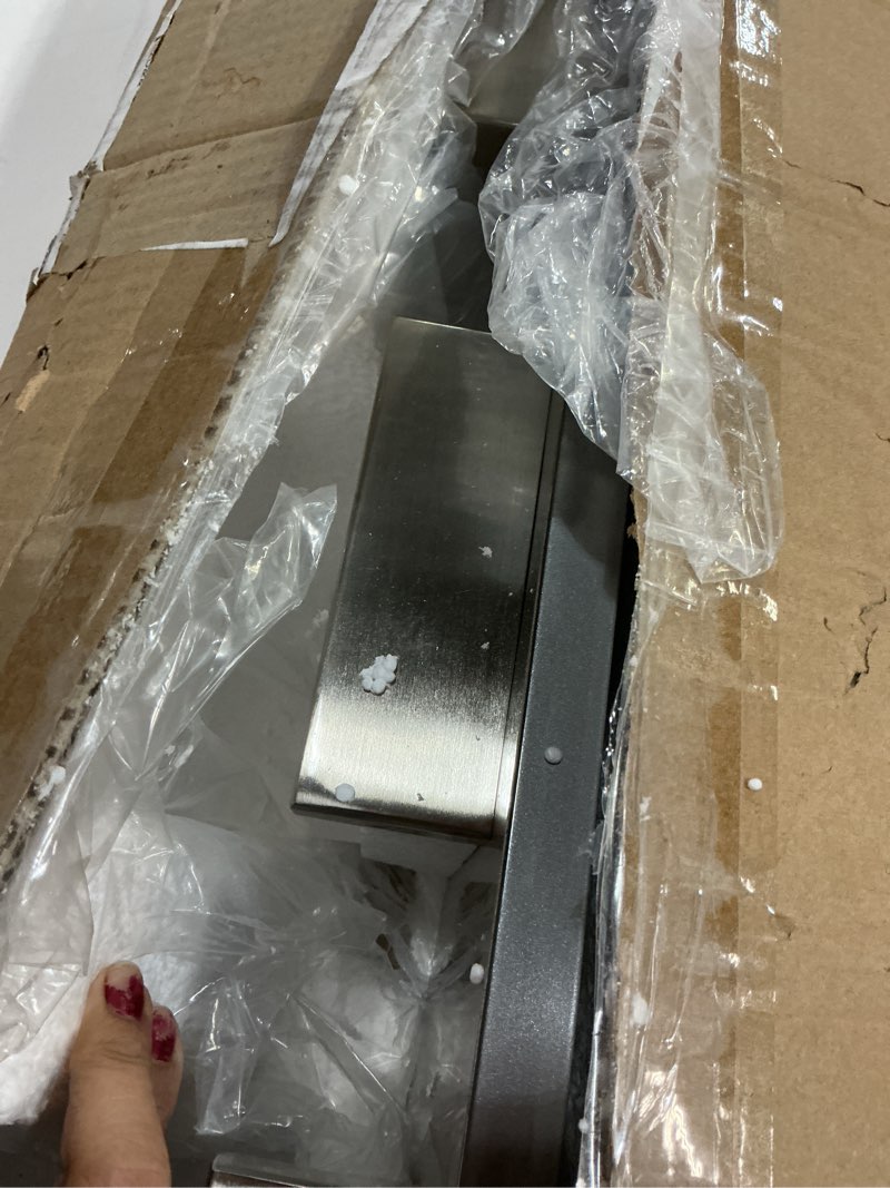 Condition photo showing As Is for Kira Home Everett 48" Modern 6-Light 38W Integrated LED (360W eq.) Bathroom/Vanity Light, Rectangular Acrylic Lenses, Energy Efficient, Eco-Friendly, 3000k Warm White Light, Brushed Nickel Finish