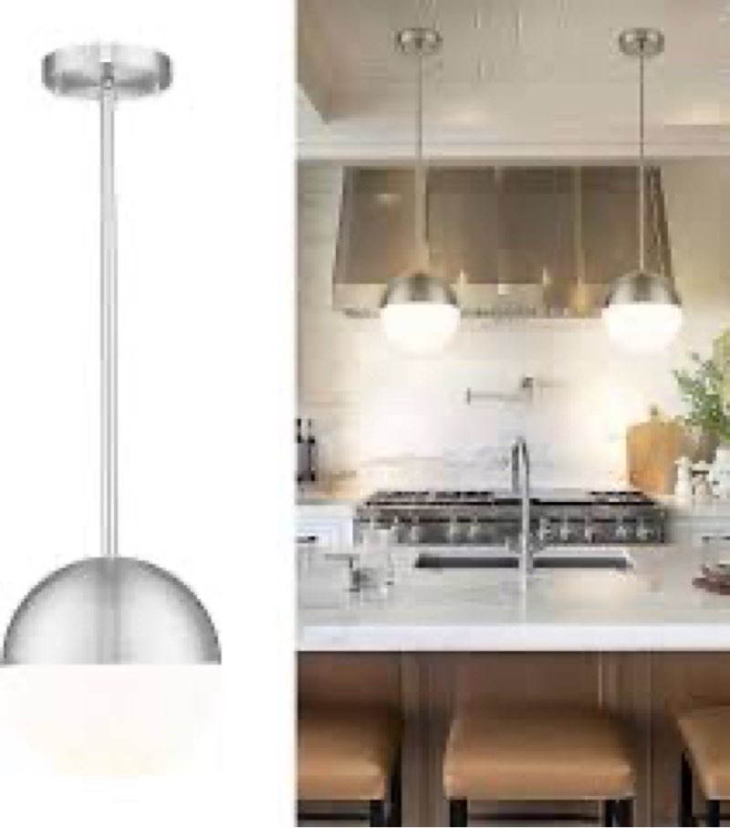 Mccokaige 8 Inch Nickel Mid Century Modern Pendant Light Pendants for Kitchen Island Frosted Milky W