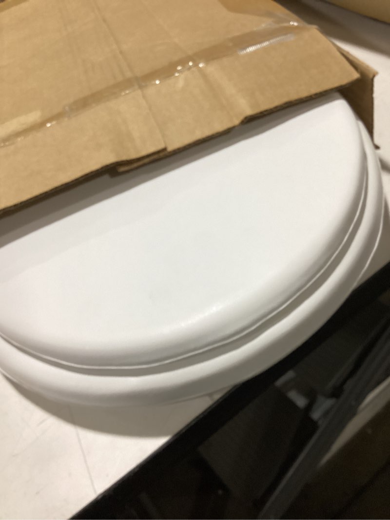 Condition photo showing As Is for centoco hps20-001 soft round toilet seat  padded vinyl plastic  white