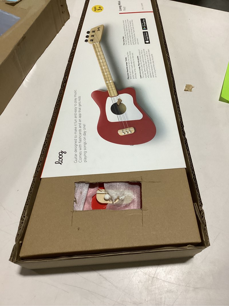 Condition photo showing As Is for Loog Mini Acoustic kids Guitar for Beginners 3-strings Ages 3+ Learning app and lessons included Red