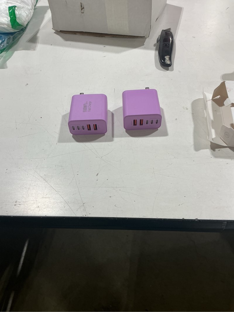 Condition photo showing Good Condition for usb c charger block, 2-pack 100w 5-port usb c wall charger iphone charger fast charging pd power adapter+qc wall plug multiport type c brick chargers for iphone 17 16 15 14 13 pro max,samsung,macbook 2packs 100w purple