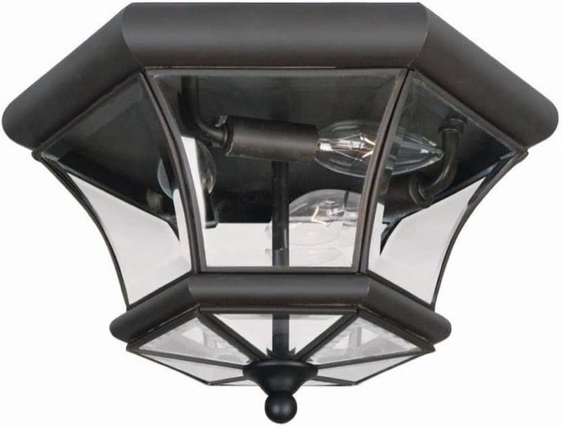 livex lighting 7053-07 monterey 3 light outdoor/indoor bronze finish solid brass flush mount with clear beveled glass 
