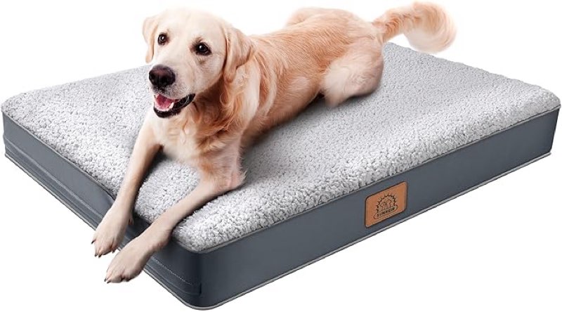 Orthopedic Dog Bed for Large Dogs - Big Waterproof Dog Crate Bed with Removable Washable Cover, Egg 