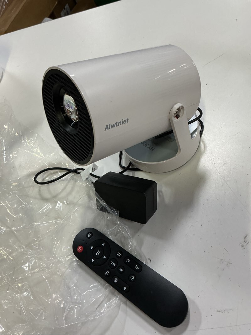 Condition photo showing As Is for mini projector with wifi 6 and bluetooth5.4, portable projector 4k support, android 14 smart proyector with 200asin & auto keystone, alwtniet hy300utral small proyector for bedroom, movie, outdoor white stripes