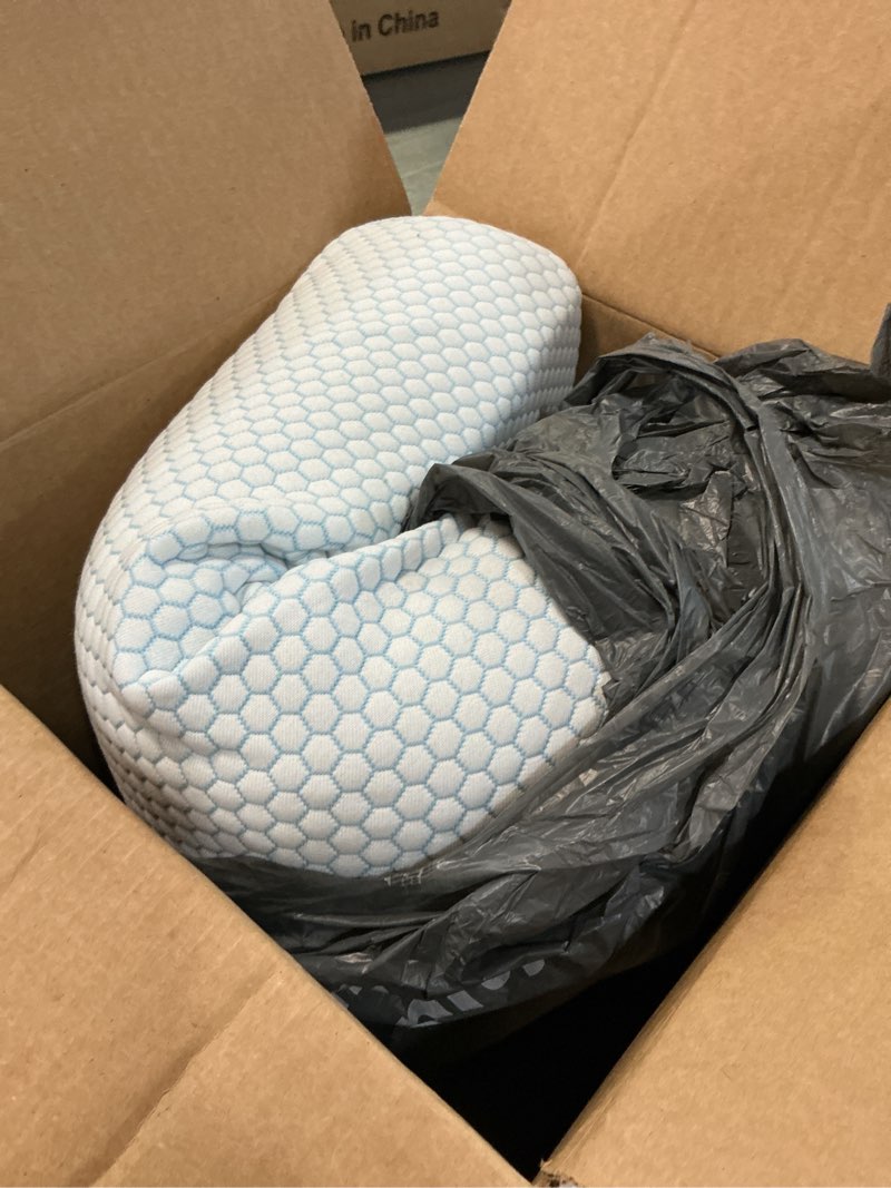 Condition photo showing As Is for memory foam pillows neck pillow bed pillow for sleeping ergonomic cervical pillow orthopedic contour pillow for side back stomach sleeper blue queen(23.6*14*4.9inches)