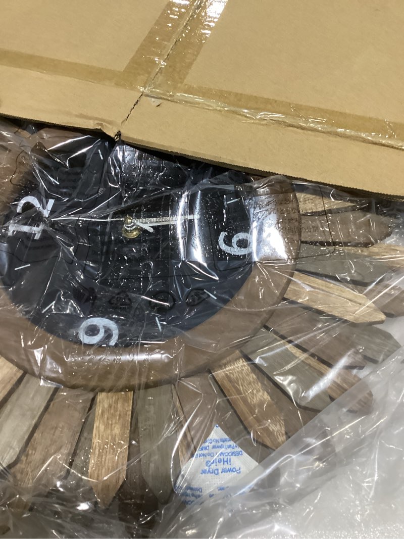 Condition photo showing Good Condition for Honiway Large Wall Clock Battery Operated 21 in Rustic Wood Boho Sunburst Decorative Wall Clock Silent Non Ticking Farmhouse Wall Clocks for Living Room Bedroom Kitchen Bathroom Decor (Tricolor) Tricolor 21 inch