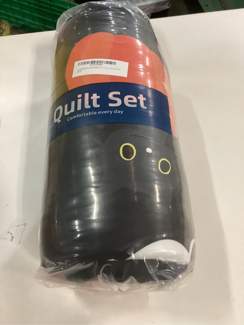 Condition photo showing New/Like New for Anibedding 3Pcs Halloween Styles Zip Up Bedding Comforter Set, Black All in One Zipper Twin Bedding Set with Pillowcase for Kids (Cartoon Pumpkin and Ghost Pattern) Black-pumpkin Full