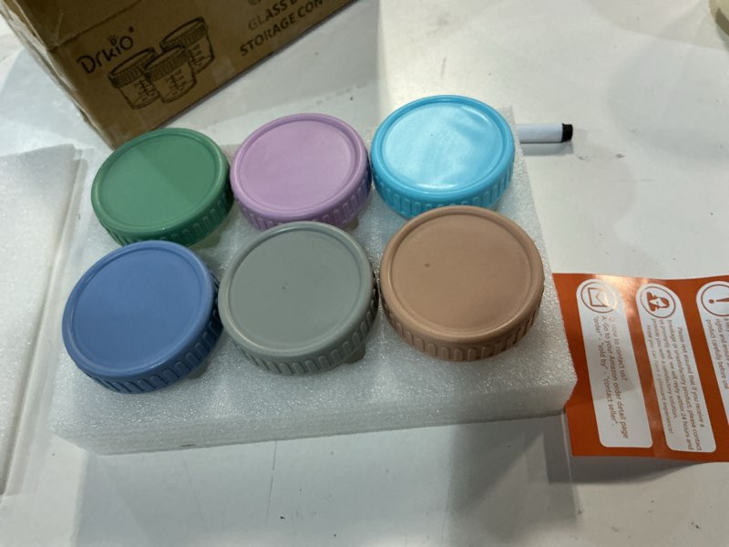 Condition photo showing Good Condition for DRKIO 6 Pack Glass Baby Food Storage Containers - 4 Oz Baby Food Jars with Lids Baby Food Maker Microwave Dishwasher Freezer Safe 100% Leak Proof BPA Free Reusable 4 Oz - Multicolor