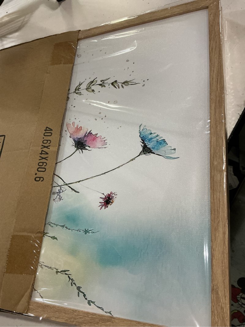 Condition photo showing New/Like New for large framed colorful flowers bathroom wall art decor, blue floral picture canvas print white daisy painting artwork for bedroom living room office decoration 16"x24"x2 panels 16x24inches*2pcs colorful flowers a