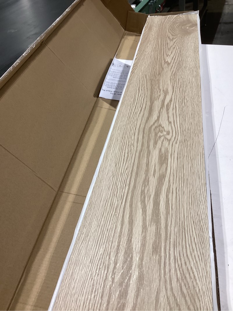 Condition photo showing Good Condition for Mysflosy Peel and Stick Floor Tiles, Self-Adhesive Luxury Vinyl Flooring Plank, 6'' x 36'', 12 Pack 18 Sq.Ft, Waterproof DIY Deep Wood Grain Planks Easy to Install for Kitchen, Living Room 36 x 6 inches Light Brown 12