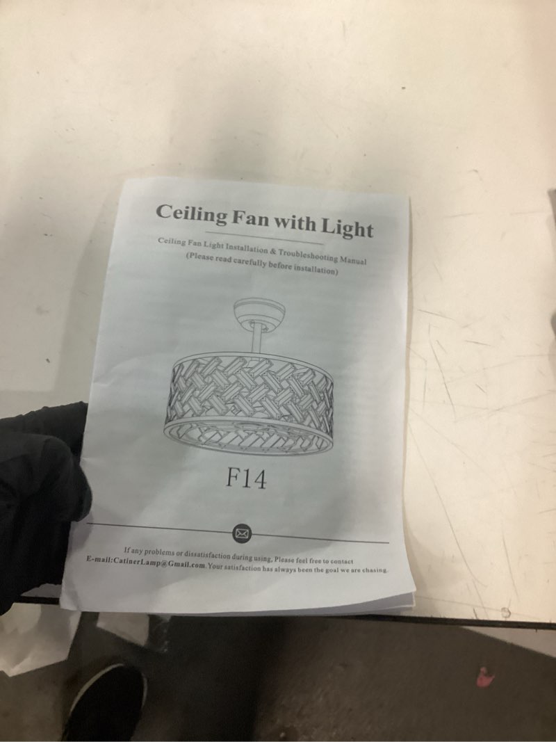 Condition photo showing As Is for LEDIARY 20 Inch Low Profile Ceiling Fans with Lights and Remote, Fandelier Ceiling Fan Flush Mount, 3000K-6000K Dimmable LED Fan Light, White Modern Ceiling Fans with Lights for Bedroom 20 INCH White 1