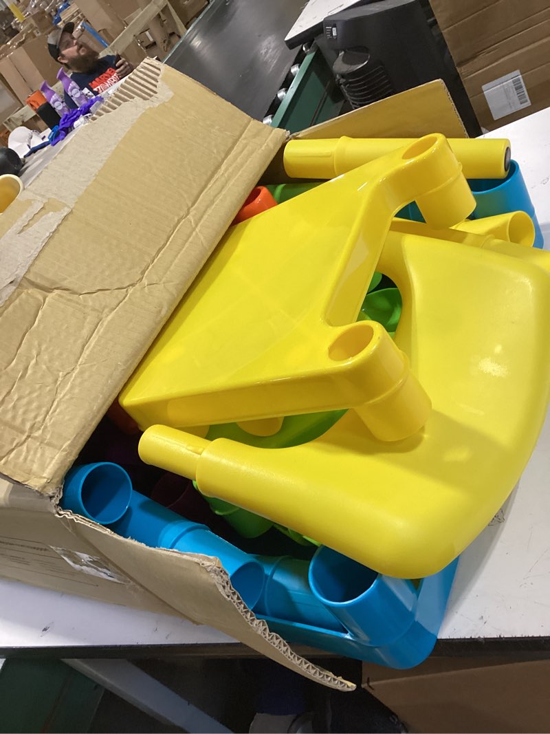 Condition photo showing Good Condition for humble crew kids plastic table and chair set, toddler activity table with 4 chairs, lightweight easy-clean kids desk for play, snacks & crafts, playroom furniture, blue/red/green/yellow/purple blue table & red/green/yellow/purple chairs