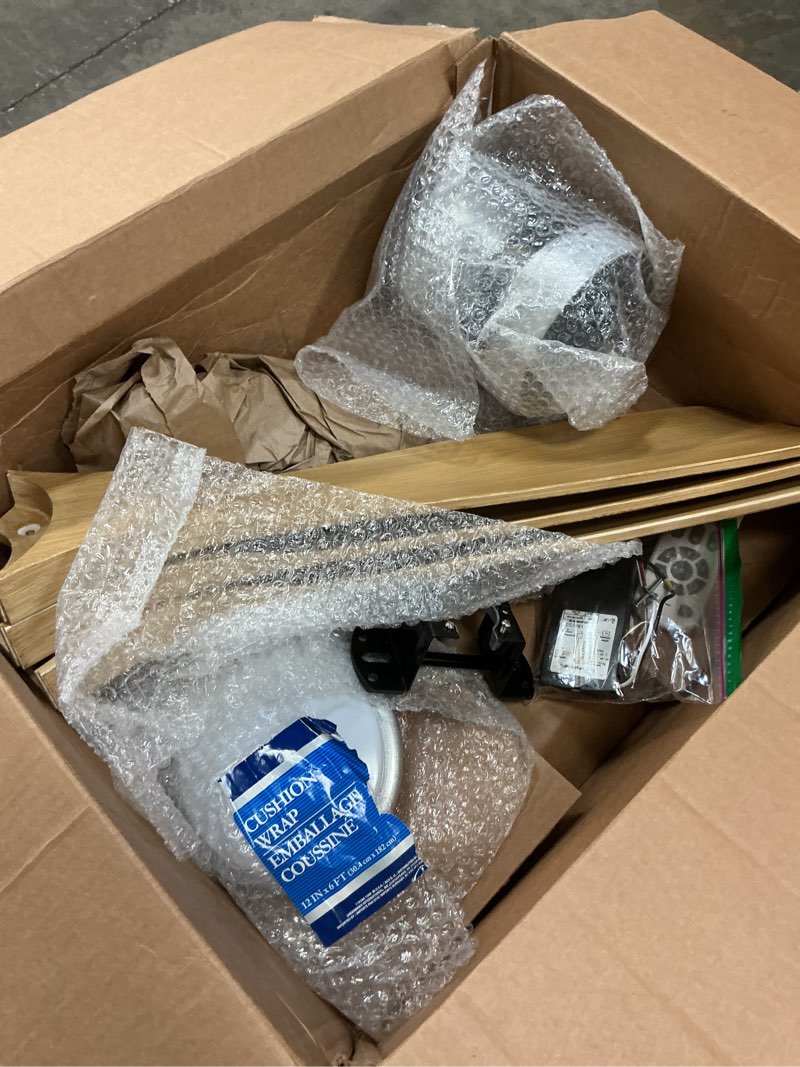 Condition photo showing As Is for Outdoor Ceiling Fan with Light: 52 Inch 3 Blade Outdoor Fans for Patios - Modern Wood Ceiling Fan with Dimmable Light Remote APP Control Ultra Quiet Reversible DC Motor Timer wood color 52"- with light